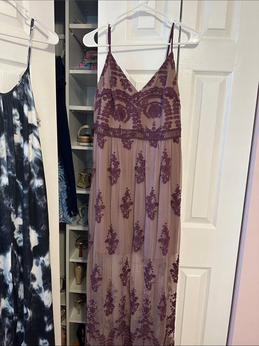 Sleeveless Embroidered Maxi Dress in Mauve Plum